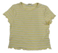 Meruňkovo-bílo-lila-zelené pruhované žebrované crop tričko H&M