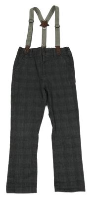 Tmavošedé kostkované chino kalhoty s kšandami F&F