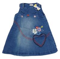 Tmavomodré teplákové riflové podšité laclové šaty s čumákem 