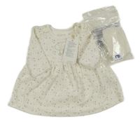 Nové - 2set - Bílo-béžové sametové šaty s hvězdami + vzorované punčocháče Mothercare