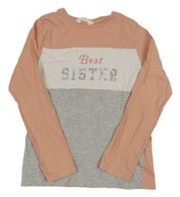 Růžovo-bílo-šedé triko s nápisem H&M