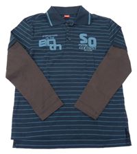Modro-hnědé pruhované polo triko s nápisy S. Oliver
