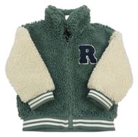 Zeleno-béžová huňatá podšitá bunda s písmenem H&M