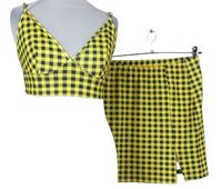 2set - Dámský žluto-černý kostkovaný crop top + sukně Shein 