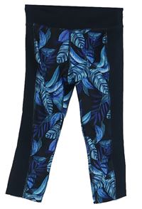 Dámské černo-modré vzorované sportovní capri legíny Wolf&Whistle