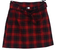 Dámská červeno-černá kostkovaná sukně s páskem H&M