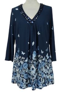 Dámská tmavomodrá tunika s motýlky a kamínky Julipa 