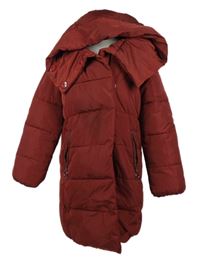 Dámský karmínový šusťákový zimní kabát s kapucí Warehouse 