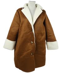 Dámský hnědo-smetanový semišový kabát s kožíškem 