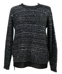 Dámský černo-stříbrný melírovaný svetr se šifonovým volánkem M&S