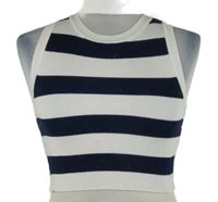 Dámský smetanovo-tmavomodrý pruhovaný crop pletený top Jennyfer 