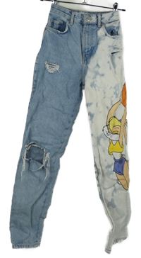 Dámské světlemodro-bílé mom rifle s Lolou a dírami Bershka 