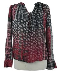 Dámská černo-malinová kytičkovaná šifonová halenka Next 