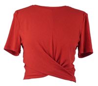 Dámské červené žebrované překřížené crop tričko H&M