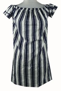 Nové - Dámská tmavomodro-bílá pruhovaná šatová tunika s lodičkovým výstřihem Primark 