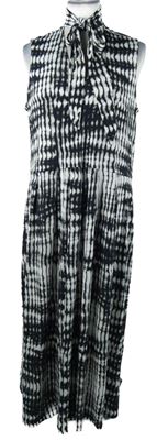 Dámské tmavomodro-šedo-bílé vzorované midi šaty s vázačkou Next 