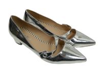 Dámské stříbrné lakované lodičky na nízkém podpatku vel. 38