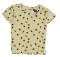 Smetanové květinové žebrované crop tričko Primark