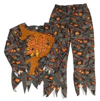 2set- šedo-oranžové triko s vnitřnosti a dýněmi+ kalhoty 