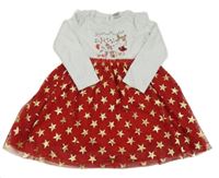 Bílo-červené bavlněno/tylové šaty s obrázkem a hvězdičkami Tu
