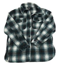 Černo-zeleno-bílá kostkovaná vlněná košilová bunda New Look
