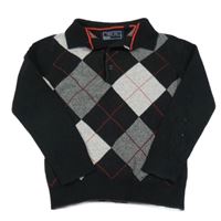 Černo-šedo-červený károvaný svetr s límečkem Next
