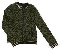 Khaki lehká propínací mikina s leopardím vzorem 
