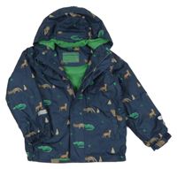 Tmavomodrá šusťáková jarní bunda se zvířátky a kapucí Pocopiano