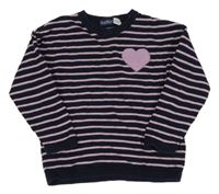 Tmavomodro-růžový pruhovaný svetr se srdíčkem Lupilu