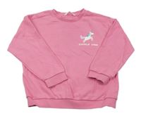 Růžová mikina s jednorožcem a nápisem M&S