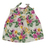 Bílé plátěné šaty s květinami 