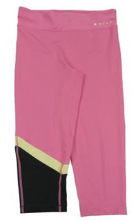 Růžovo-černo-žluté capri sportovní legíny 