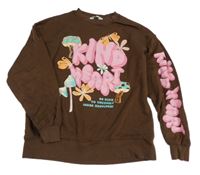 Hnědá mikina s nápisem a květy H&M