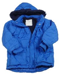 Safírová šusťáková prošívaná zimní bunda s kapucí Mothercare