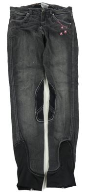 Šedé jezdecké skinny rifle s kytičkami 