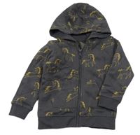 Tmavošedá propínací mikina s jednorožci a kapucí George