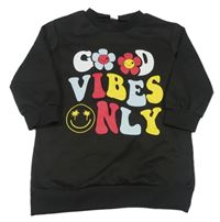 Černé teplákové šaty s nápisy a květy a smajlíky SHEIN