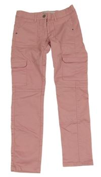 Světlerůžové plátěné kalhoty s kapsami 