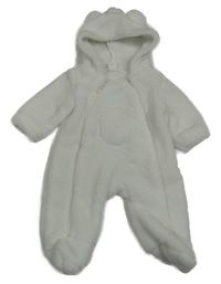 Bílá chlupatá kombinéza s kapucí shein