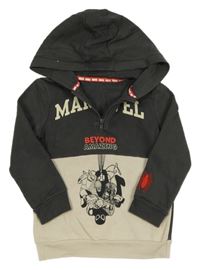 Tmavošedo-béžová mikina se Spidermanem a kapucí Marvel