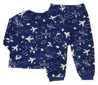 Tmavomodré plyšové pyžamo s letadly Primark