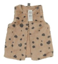Nové - pudrovo-tmavošedá vzorovaná kožešinová podšitá vesta little kids