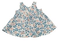 Nové - Bílo-petrolejové květované šaty s mašlí 