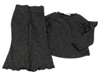 2set - Černé třpytivé pletené triko + flare kalhoty Primark