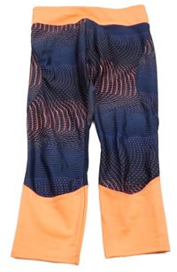 Tmavomodro-neonově korálové sportovní capri legíny se vzorem Decathlon