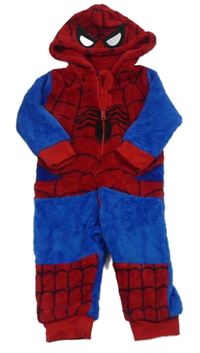 Červeno-modrá chlupatá kombinéza s kapucí Marvel