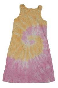 Růžovo-oranžové batikované žebrované šaty Tu