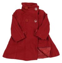 Červený vlněý podšitý kabát s límcem Zara