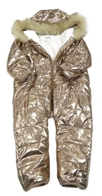 Bronzová šusťáková prošívaná zimní kombinéza s kapucí Creeks