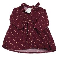 Nové - Vínové kytičkované manšestrové košilové šaty H&M